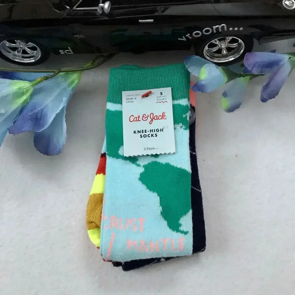 Cat & Jack NWT 2 Pairs Knee-High Socks Girls S (5.5-8.5)